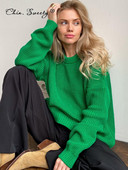 Πράσινα πλεκτά γυναικεία πουλόβερ πουλόβερ Φθινοπωρινά κομψά casual γυναικεία μπλουζάκια με μακρυμάνικο λαιμόκοψη 2022 Χειμερινά χαλαρά γυναικεία πουλόβερ