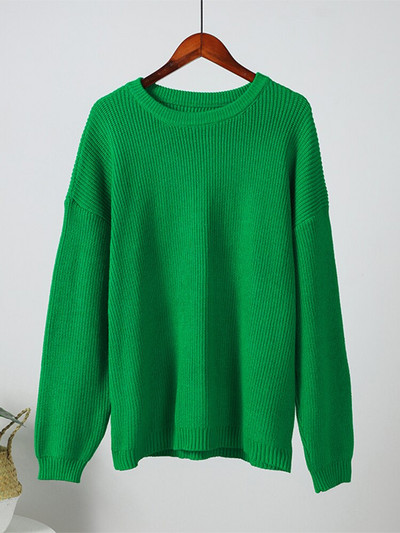 Πράσινα πλεκτά γυναικεία πουλόβερ πουλόβερ Φθινοπωρινά κομψά casual γυναικεία μπλουζάκια με μακρυμάνικο λαιμόκοψη 2022 Χειμερινά χαλαρά γυναικεία πουλόβερ