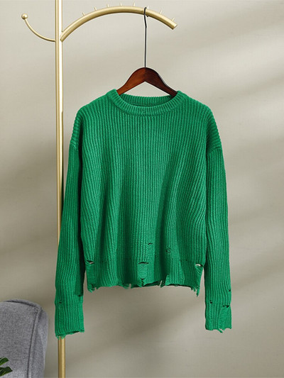 Πράσινα πλεκτά γυναικεία πουλόβερ πουλόβερ Φθινοπωρινά κομψά casual γυναικεία μπλουζάκια με μακρυμάνικο λαιμόκοψη 2022 Χειμερινά χαλαρά γυναικεία πουλόβερ