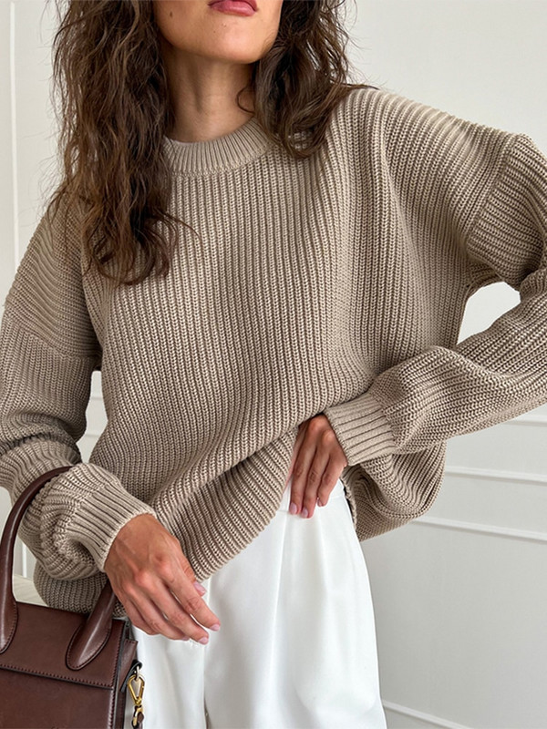 Πράσινα πλεκτά γυναικεία πουλόβερ πουλόβερ Φθινοπωρινά κομψά casual γυναικεία μπλουζάκια με μακρυμάνικο λαιμόκοψη 2022 Χειμερινά χαλαρά γυναικεία πουλόβερ