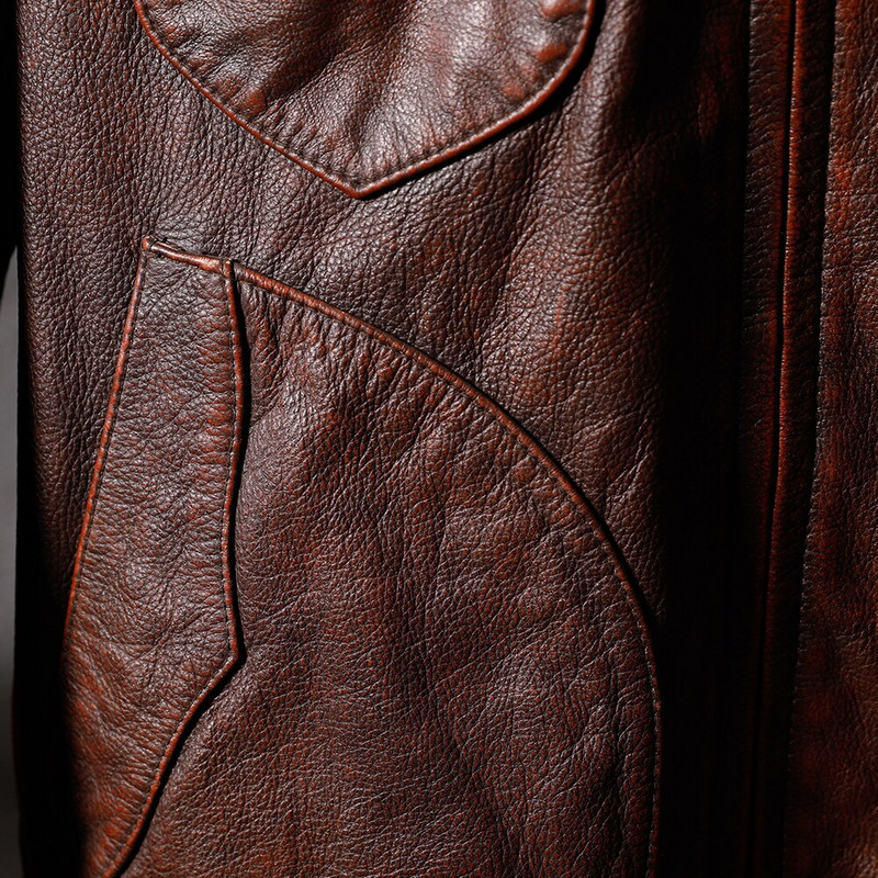 Vintage brūna vīriešu ādas jaka Dabīgs teļa ādas mētelis vīriešu īstas govs ādas apģērbs pavasara rudens Āzijas izmēra Dropshipping