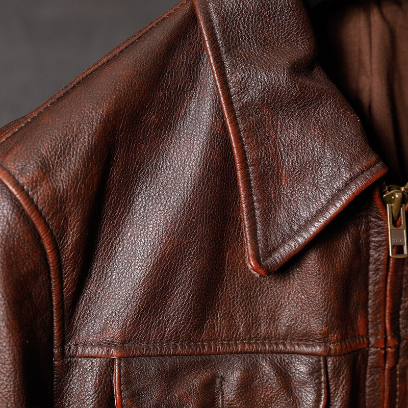 Vintage brūna vīriešu ādas jaka Dabīgs teļa ādas mētelis vīriešu īstas govs ādas apģērbs pavasara rudens Āzijas izmēra Dropshipping