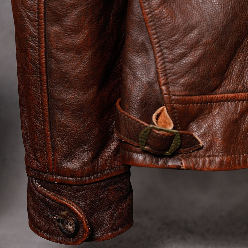 Vintage brūna vīriešu ādas jaka Dabīgs teļa ādas mētelis vīriešu īstas govs ādas apģērbs pavasara rudens Āzijas izmēra Dropshipping