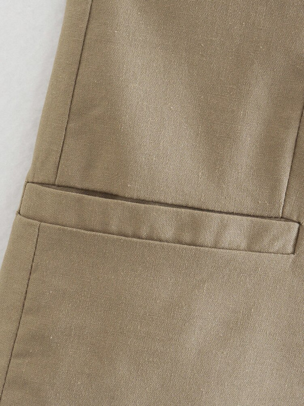 PB&ZA vasaras jauns sieviešu modes retro commuter vienkrāsains lina jaukta auduma V veida kakla piedurkņu īsa veste 8372/323