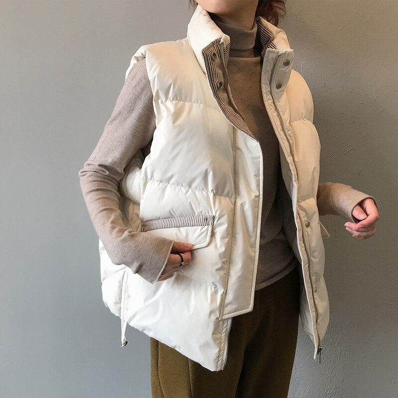 AZYT 2022 kokvilnas dūnu sieviešu veste, mēteļa svītra, bieza ziemas jaka bez piedurknēm, sieviešu modes, vēja necaurlaidīga silta veste sievietēm