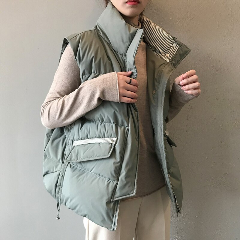 AZYT 2022 kokvilnas dūnu sieviešu veste, mēteļa svītra, bieza ziemas jaka bez piedurknēm, sieviešu modes, vēja necaurlaidīga silta veste sievietēm