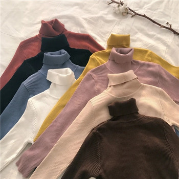 Γυναικεία πουλόβερ με ζιβάγκο 2022 Φθινοπωρινά μακρυμάνικα μαλακά, ζεστά πλεκτά πουλόβερ με ραβδώσεις Κορεάτικα μασίφ ελαστικά, λεπτά βασικά μπλουζάκια