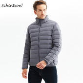 Schinteon vīriešu baltā pīļu dūnu jaka īpaši viegla rudens ziemas virsdrēbju statīvs apkakle ikdienas mētelis ar pārnēsājamu uzglabāšanas somu 2022