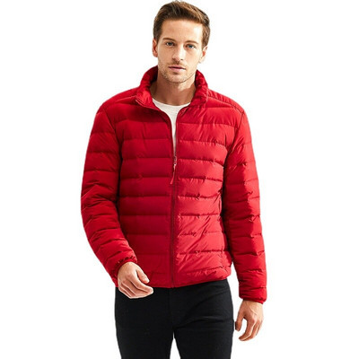 Schinteon vīriešu baltā pīļu dūnu jaka īpaši viegla rudens ziemas virsdrēbju statīvs apkakle ikdienas mētelis ar pārnēsājamu uzglabāšanas somu 2022