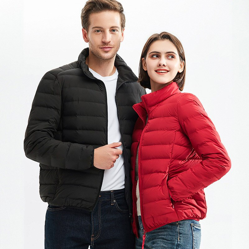 Schinteon vīriešu baltā pīļu dūnu jaka īpaši viegla rudens ziemas virsdrēbju statīvs apkakle ikdienas mētelis ar pārnēsājamu uzglabāšanas somu 2022