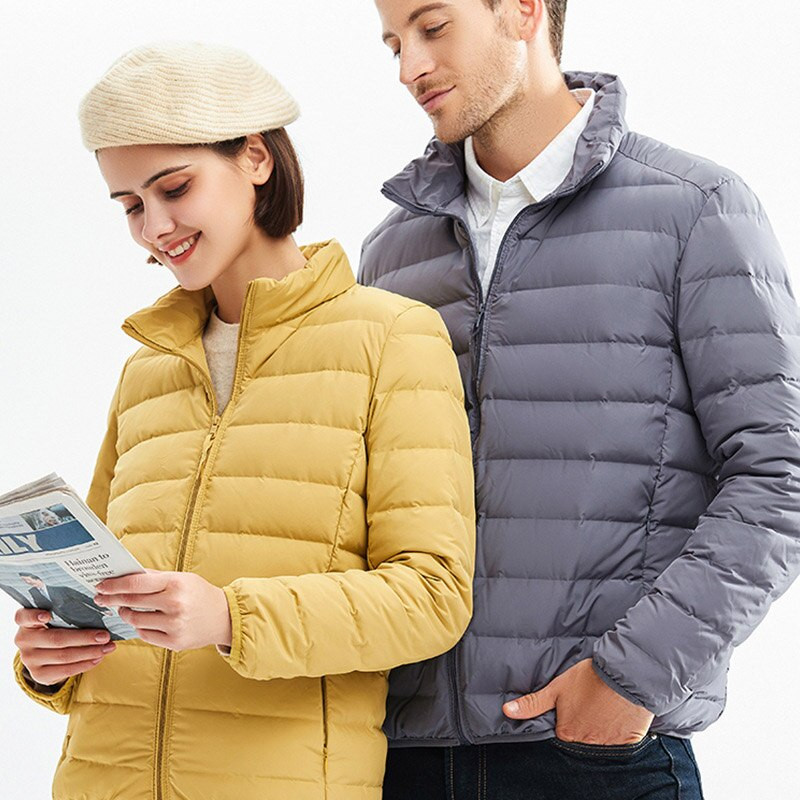 Schinteon vīriešu baltā pīļu dūnu jaka īpaši viegla rudens ziemas virsdrēbju statīvs apkakle ikdienas mētelis ar pārnēsājamu uzglabāšanas somu 2022