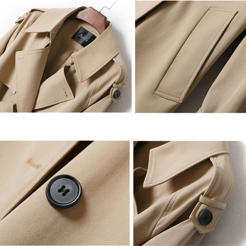 Trenčmēteļi sievietēm rudens ziema jauni korejiešu klasiski divrindu universitātes stila brīvi vidēja garuma sieviešu topi