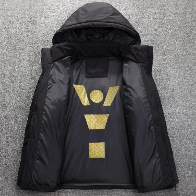 Vīriešu jaka mētelis ziemas silts ikdienišķs rudens statīvs apkakle, bieza cepure Balta pīle parka vīriešu vīriešu ziemas dūnu jaka ar kapuci