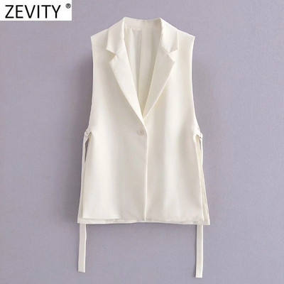 Zevity Moda pentru femei, culoare albă, negru, lateral, vestă, jachetă, birou, damă, costum casual, vestă, îmbrăcăminte elegantă, topuri de marcă CT733