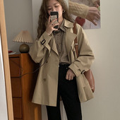 Eleganti, nolaižami apkakles jostas mēteļi sievietēm 2022. gada rudens divrindu jaka sievietēm, korejiešu stila brīva vējjaka sievietēm