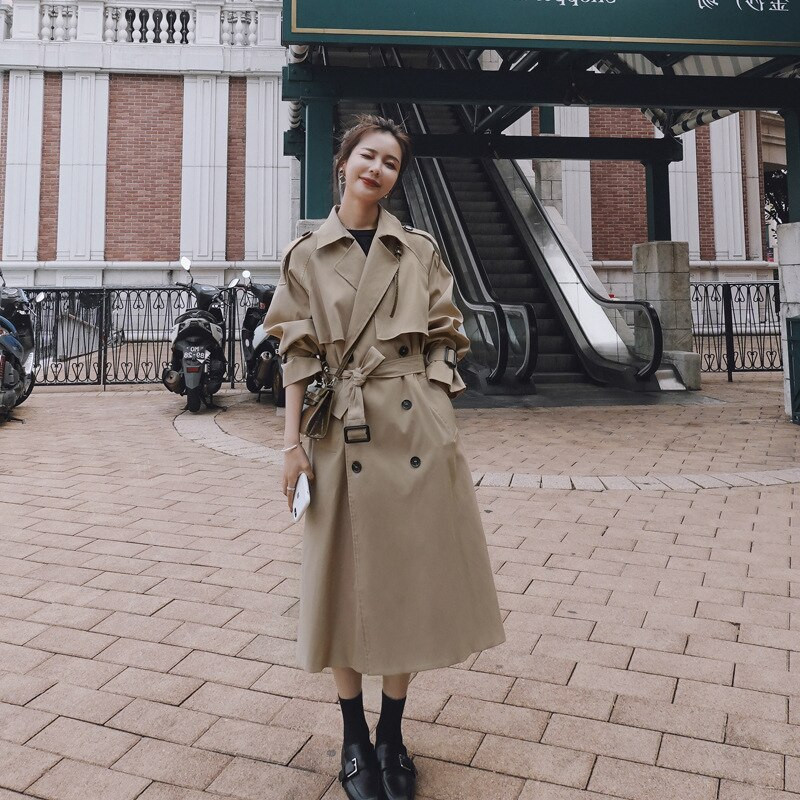 2022. gada rudens sieviešu mētelis ar jostu Sieviešu apģērbi zils mētelis Casaco Feminino Harajuku Abrigo Mujer Long Trench Femme