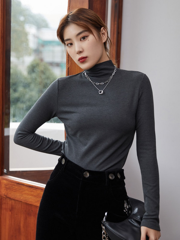 DUSHU džemperis ar garām pilnām piedurknēm, stingrs ikdienas pašizkopšanas sieviešu topi 2021. gada pavasara un ziemas jauns džemperis sievietēm