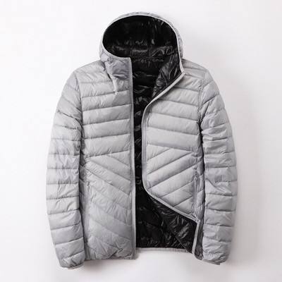 Schinteon vīriešu baltā pīļu dūnu jaka īpaši viegls plāns mētelis ar kapuci abās pusēs valkājams virsdrēbes 2020. gada jaunums