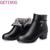 GKTINOO 2022 NEW Fashion Μαλακό Δερμάτινο Γυναικεία Μποτάκια Ψηλοτάκουνα Παπούτσια με φερμουάρ Ζεστή Γούνα Χειμερινές Μπότες για Γυναικείες Plus μέγεθος 35-43