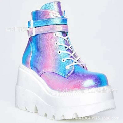 Χειμερινή μόδα Μπότες υψηλής πλατφόρμας Δερμάτινες ψηλές σφήνες Γυναικείες μπότες 2021 Νέα γυναικεία ψηλοτάκουνα παπούτσια σε στιλ πανκ για γυναίκες