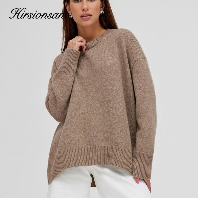 Hirsionsan Oversized Κασμίρ Φθινοπωρινό χειμερινό πουλόβερ Γυναικεία μόδα Βασικό πλεκτό πουλόβερ Chic Soft Loose Casual Γυναικείο πουλόβερ