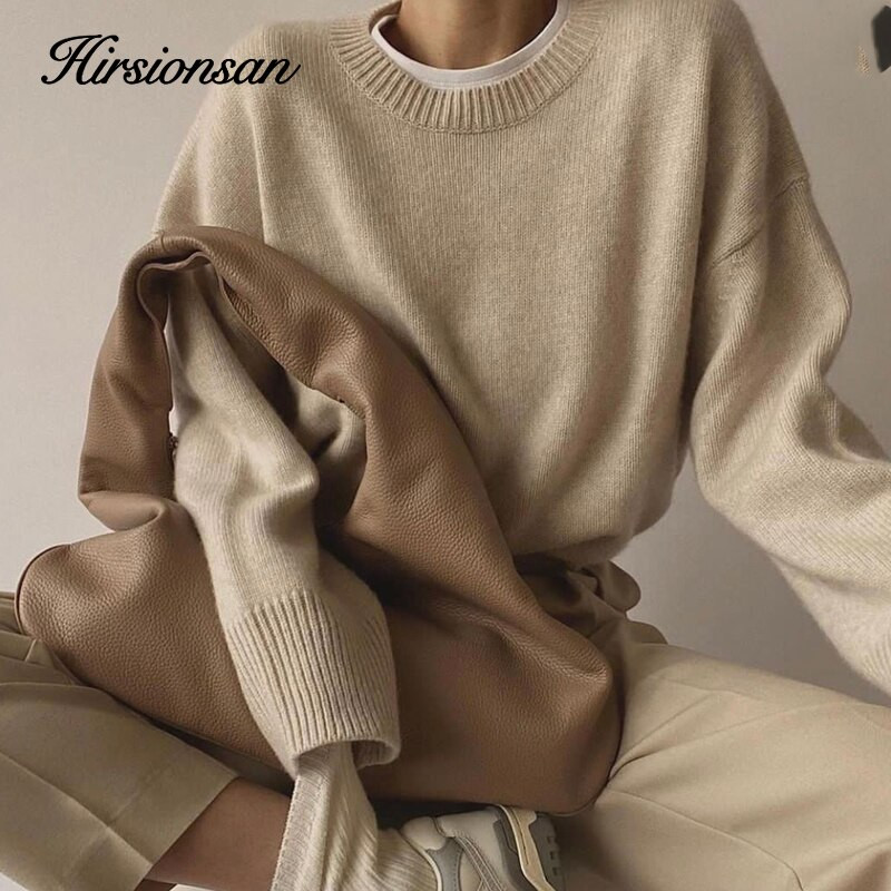Hirsionsan Oversized Κασμίρ Φθινοπωρινό χειμερινό πουλόβερ Γυναικεία μόδα Βασικό πλεκτό πουλόβερ Chic Soft Loose Casual Γυναικείο πουλόβερ