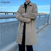 Trench Vīriešu stingra apkakle, vienrinda šiks, solīdi britu stils pavasara rudens virsdrēbes Ulzzang brīvs, universāls modes jaunums