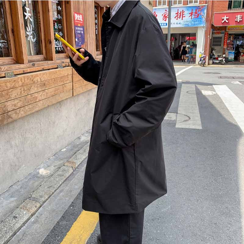 Trench Vīriešu stingra apkakle, vienrinda šiks, solīdi britu stils pavasara rudens virsdrēbes Ulzzang brīvs, universāls modes jaunums