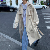 Άνδρες πάνω από τα γόνατα Trench Κλασικό παλτό με διπλό στήθος Αγγλίας Όμορφη ζώνη αντιανεμικό ανδρικό ζευγάρια casual υψηλής ποιότητας πανωφόρι