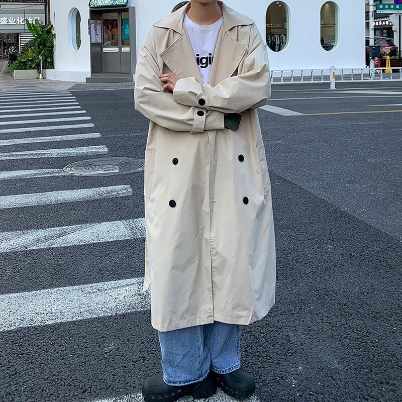 Άνδρες πάνω από τα γόνατα Trench Κλασικό παλτό με διπλό στήθος Αγγλίας Όμορφη ζώνη αντιανεμικό ανδρικό ζευγάρια casual υψηλής ποιότητας πανωφόρι