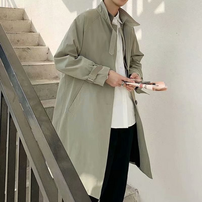 Trench Ανδρικά Πράσινη Σχέδιο Μόδας Μονό στήθος με κολάρο Κορεάτικο στυλ παντός αντιστοιχίας Παλτό με φθηνά φθινοπωρινά μπουφάν για άντρες Νέο