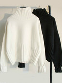 Augstas kvalitātes 2022. gada rudens ziemas džemperis ar džemperi ar apkakli Sieviešu lielizmēra trikotāžas džemperi Džemperi Mīksts balts melns džemperis