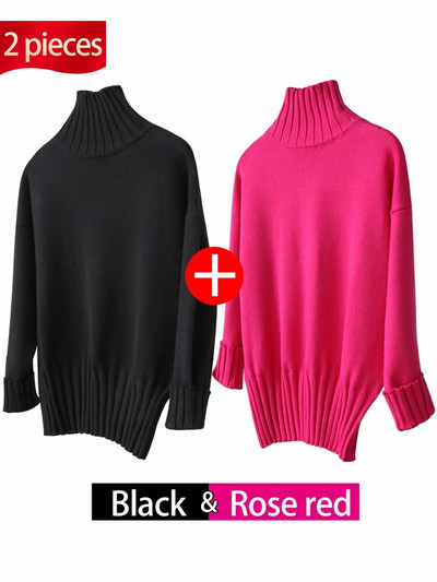 Augstas kvalitātes 2022. gada rudens ziemas džemperis ar džemperi ar apkakli Sieviešu lielizmēra trikotāžas džemperi Džemperi Mīksts balts melns džemperis