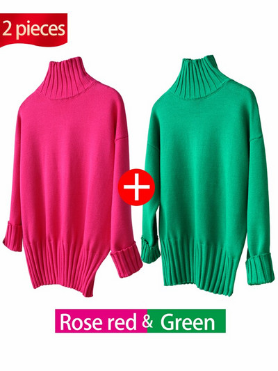 Augstas kvalitātes 2022. gada rudens ziemas džemperis ar džemperi ar apkakli Sieviešu lielizmēra trikotāžas džemperi Džemperi Mīksts balts melns džemperis