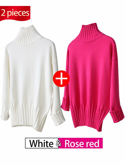 Augstas kvalitātes 2022. gada rudens ziemas džemperis ar džemperi ar apkakli Sieviešu lielizmēra trikotāžas džemperi Džemperi Mīksts balts melns džemperis