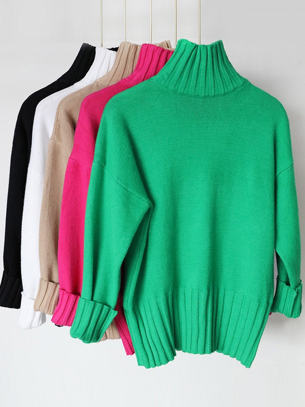 Augstas kvalitātes 2022. gada rudens ziemas džemperis ar džemperi ar apkakli Sieviešu lielizmēra trikotāžas džemperi Džemperi Mīksts balts melns džemperis