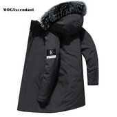 Muška zimska bijela jakna s pačjim puhom Gornja odjeća Kaputi otporni na vjetar Krzneni ovratnik s kapuljačom Deblje parke Tople perje jakne Plus veličina 5XL