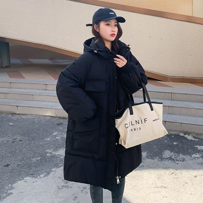 Ležerna sportska pamučna odjeća Ženska 22 nova zadebljana srednje duga jakna s velikim džepovima i široka korejska verzija do struka s kapuljačom