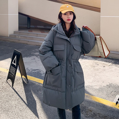 Ležerna sportska pamučna odjeća Ženska 22 nova zadebljana srednje duga jakna s velikim džepovima i široka korejska verzija do struka s kapuljačom