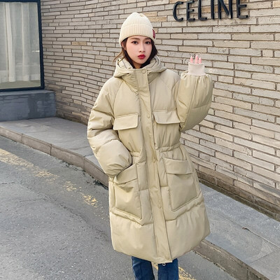 Ležerna sportska pamučna odjeća Ženska 22 nova zadebljana srednje duga jakna s velikim džepovima i široka korejska verzija do struka s kapuljačom