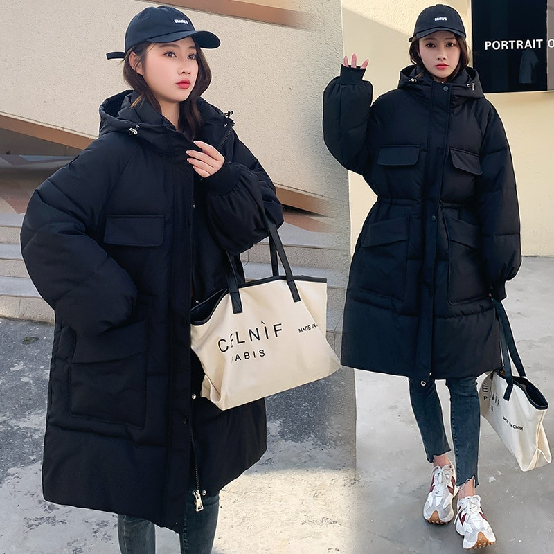 Ležerna sportska pamučna odjeća Ženska 22 nova zadebljana srednje duga jakna s velikim džepovima i široka korejska verzija do struka s kapuljačom