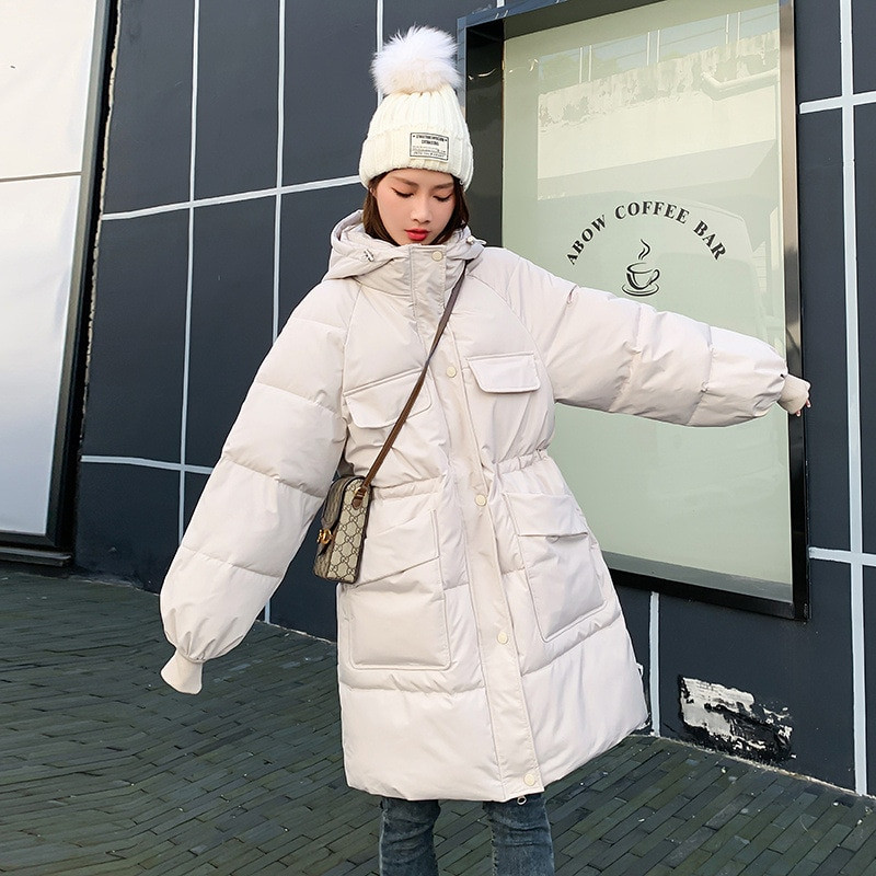 Ležerna sportska pamučna odjeća Ženska 22 nova zadebljana srednje duga jakna s velikim džepovima i široka korejska verzija do struka s kapuljačom