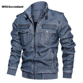 Vīriešu ziemas mākslīgās ādas jaka rudens vintage motocikla ādas jaka āra mētelis modes PU ādas jaka liela izmēra 6XL