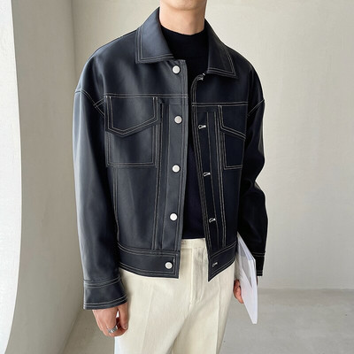 Melns bēšs ādas jaka vīriešu modes gadījuma lielizmēra motociklistu jakas Vīriešu ielas apģērbi brīvi hip-hop bomber jaka vīriešiem