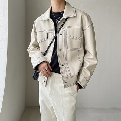 Melns bēšs ādas jaka vīriešu modes gadījuma lielizmēra motociklistu jakas Vīriešu ielas apģērbi brīvi hip-hop bomber jaka vīriešiem