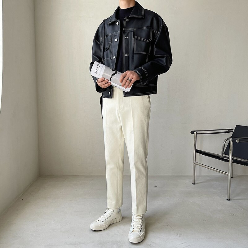 Melns bēšs ādas jaka vīriešu modes gadījuma lielizmēra motociklistu jakas Vīriešu ielas apģērbi brīvi hip-hop bomber jaka vīriešiem