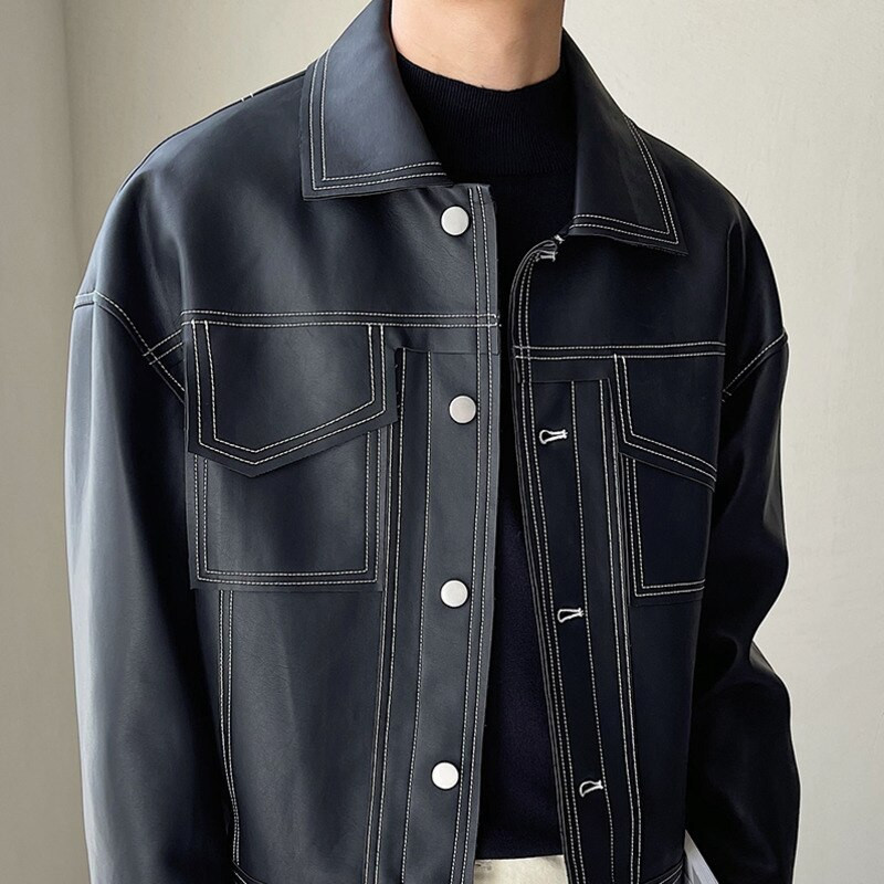 Melns bēšs ādas jaka vīriešu modes gadījuma lielizmēra motociklistu jakas Vīriešu ielas apģērbi brīvi hip-hop bomber jaka vīriešiem