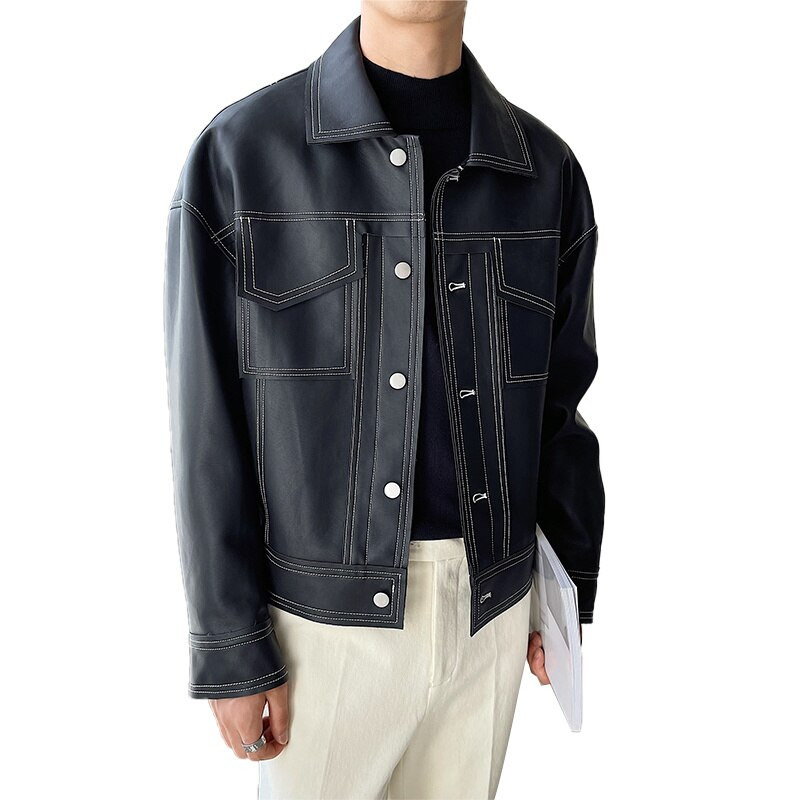 Melns bēšs ādas jaka vīriešu modes gadījuma lielizmēra motociklistu jakas Vīriešu ielas apģērbi brīvi hip-hop bomber jaka vīriešiem