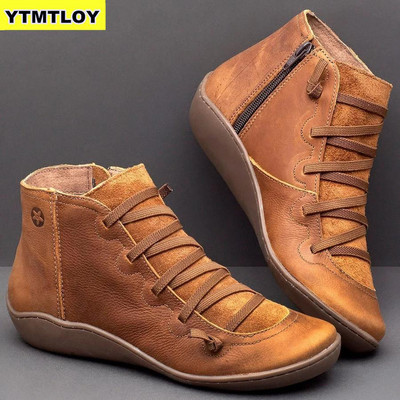 Sieviešu PU ādas puszābaki Sieviešu rudens ziemas krosa siksniņa vintage punk zābaki plakani sieviešu apavi sieviete Botas Mujer