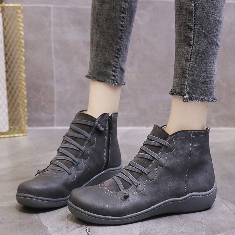 Sieviešu PU ādas puszābaki Sieviešu rudens ziemas krosa siksniņa vintage punk zābaki plakani sieviešu apavi sieviete Botas Mujer